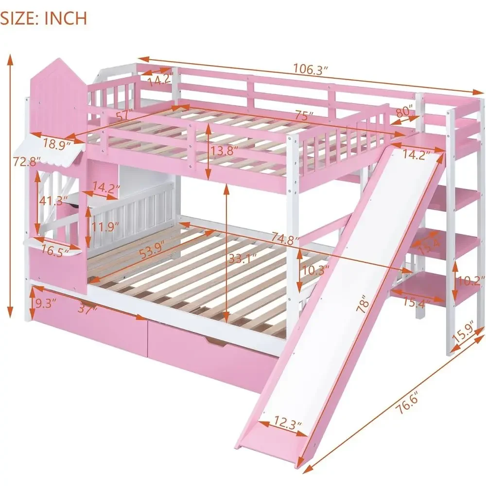 계단, 슬라이드, 수납 서랍이 있는 어린이 이층 침대, - Bunk Bed With Stairs And Slide 리뷰 및 가격