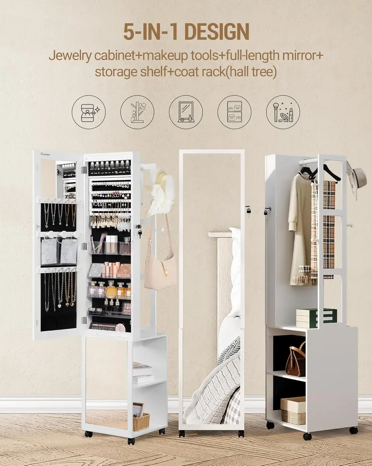 8개의 LED 조명이 있는 보석장, 66.9인치 보석  - Full Length Mirror Jewelry Armoire 리뷰 및 가격
