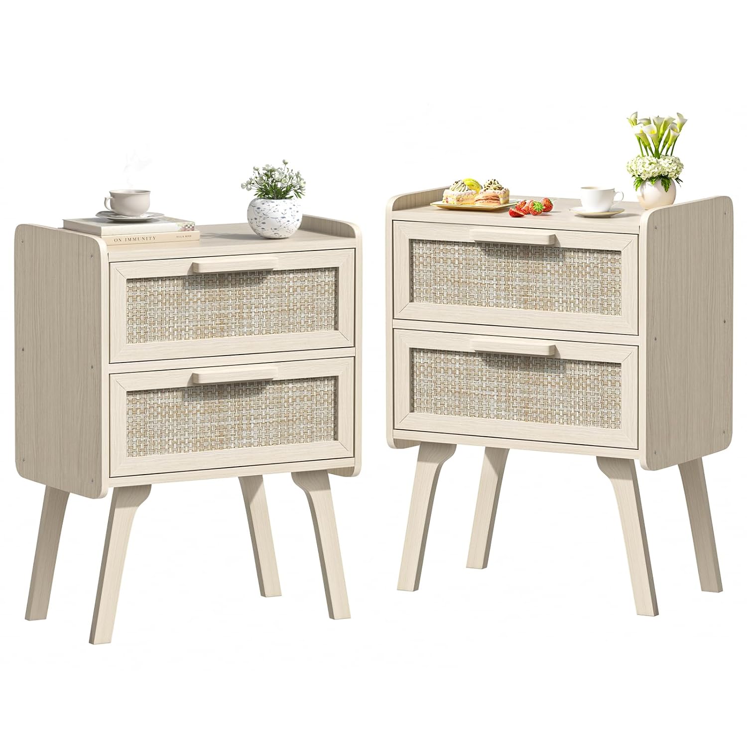 라탄 나이트스탠드 2개 세트, 2단 서랍 침대 옆 탁자 - Solid Wood Nightstand 2 Drawers 리뷰 및 가격