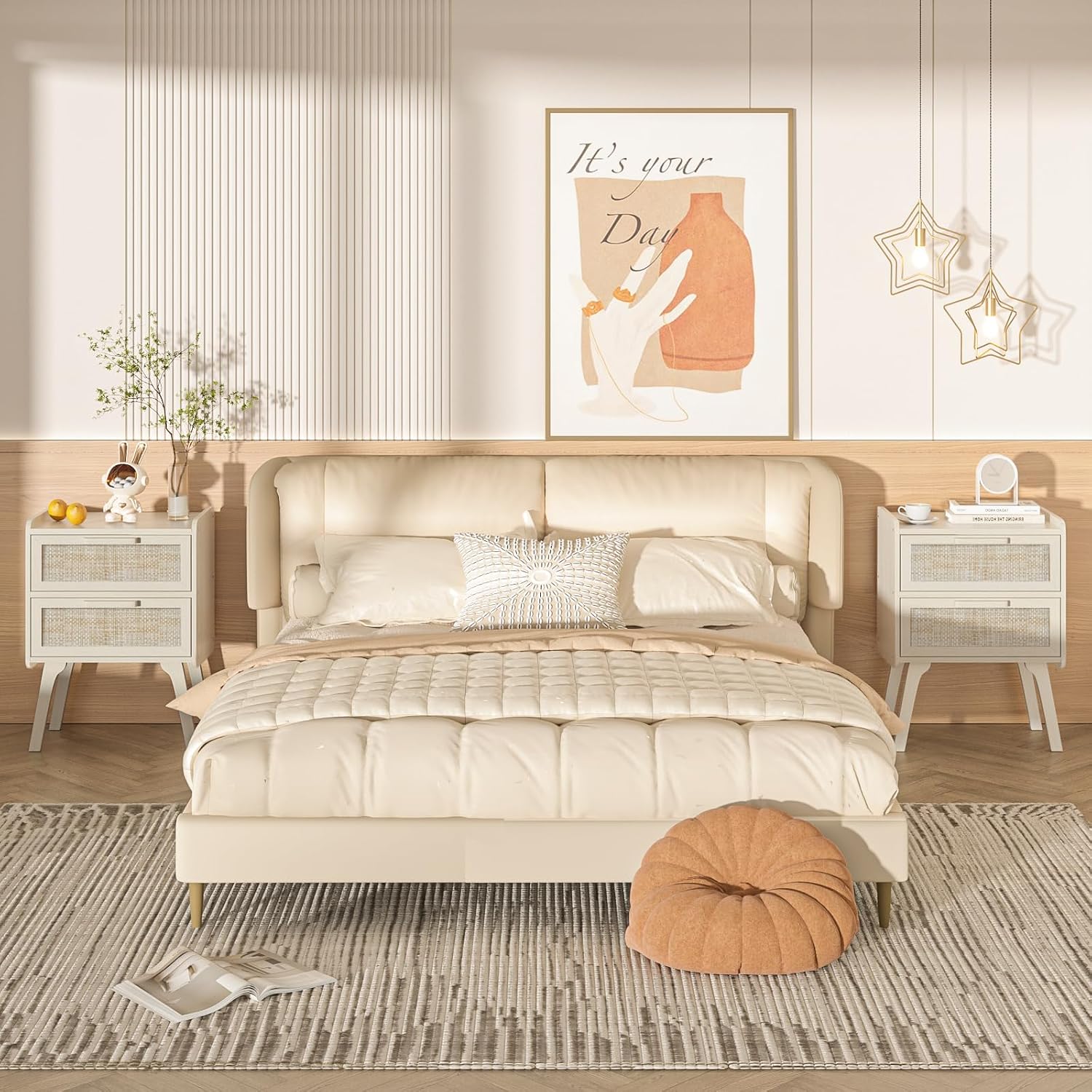 라탄 나이트스탠드 2개 세트, 2단 서랍 침대 옆 탁자 - Solid Wood Nightstand 2 Drawers 리뷰 및 가격