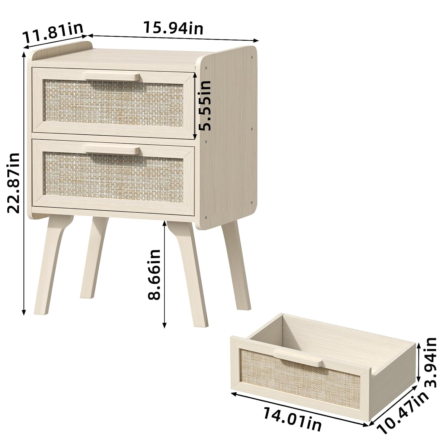 라탄 나이트스탠드 2개 세트, 2단 서랍 침대 옆 탁자 - Solid Wood Nightstand 2 Drawers 리뷰 및 가격