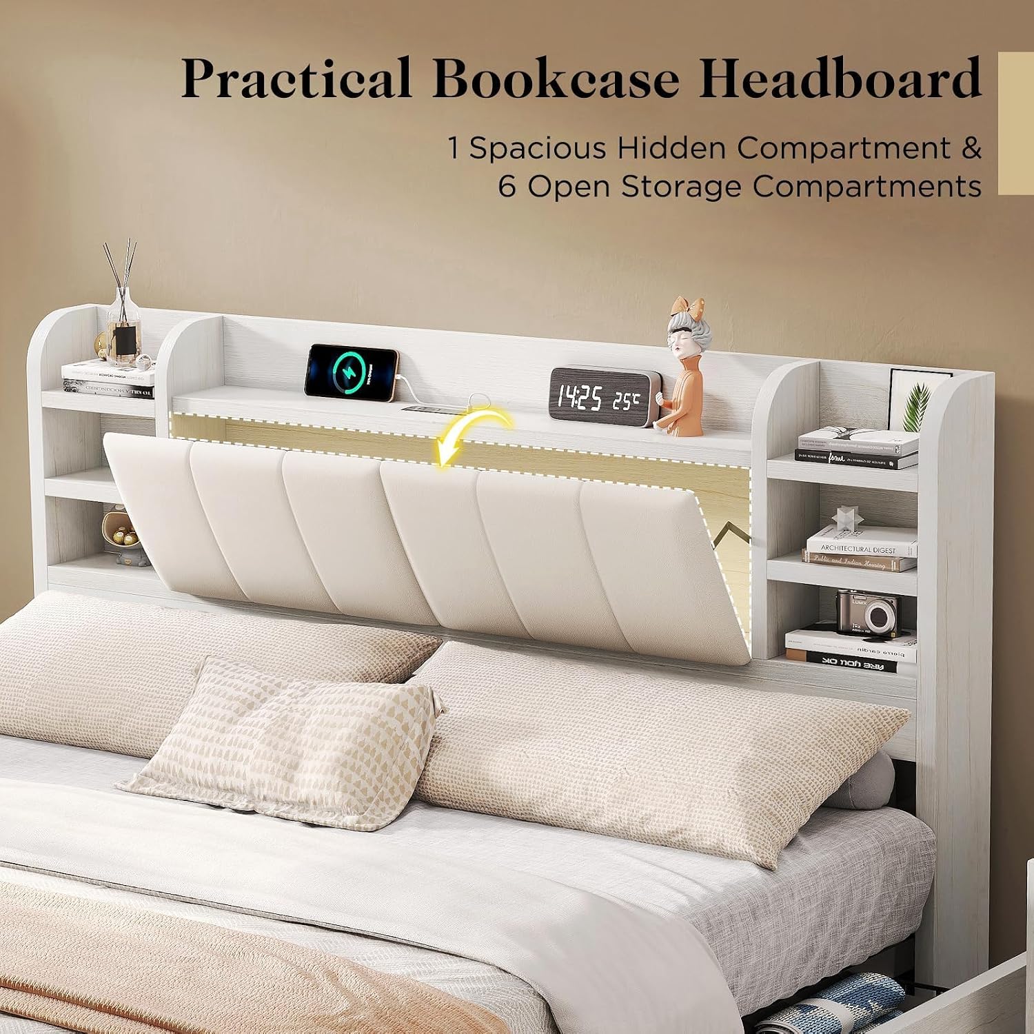 킹사이즈 덮개형 플랫폼 침대(책장형 헤드보드 및 4개  - King Size Bed Frame With Storage Drawers 리뷰 및 가격