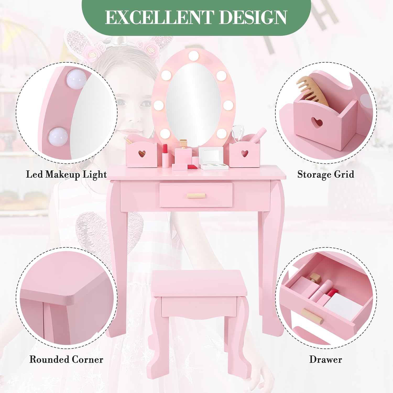 어린이 화장대 세트(조명&거울 포함), 서랍&수납함 2 - Dressing Table Vanity With Lighted Mirror 리뷰 및 가격