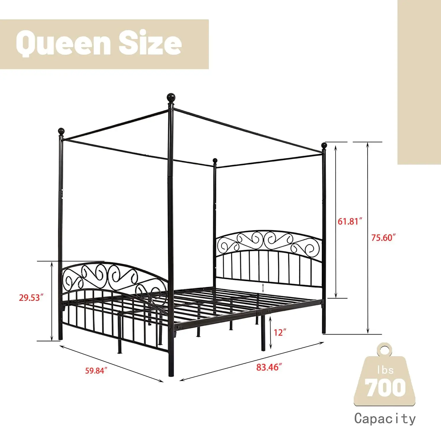 퀸 사이즈 캐노피 침대 프레임, 헤드보드와 풋보드가 있 - Canopy Bed Frame Metal Queen 리뷰 및 가격