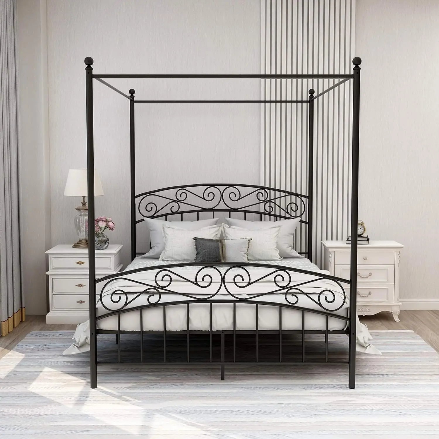퀸 사이즈 캐노피 침대 프레임, 헤드보드와 풋보드가 있 - Canopy Bed Frame Metal Queen 리뷰 및 가격