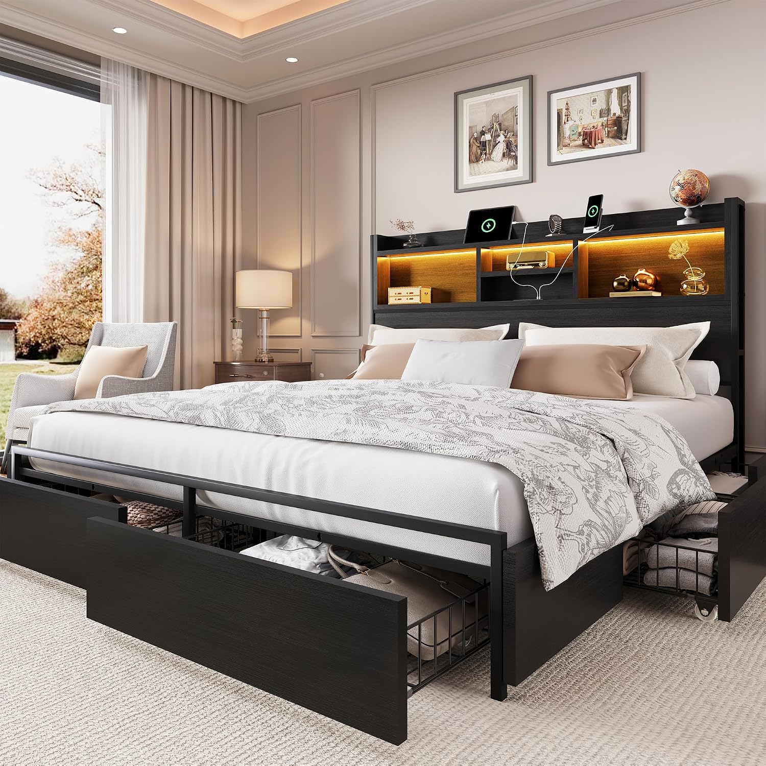 킹사이즈 침대 프레임 (6개 수납 서랍 및 헤드보드 포 - King Size Bed Frame With Storage Drawers 리뷰 및 가격