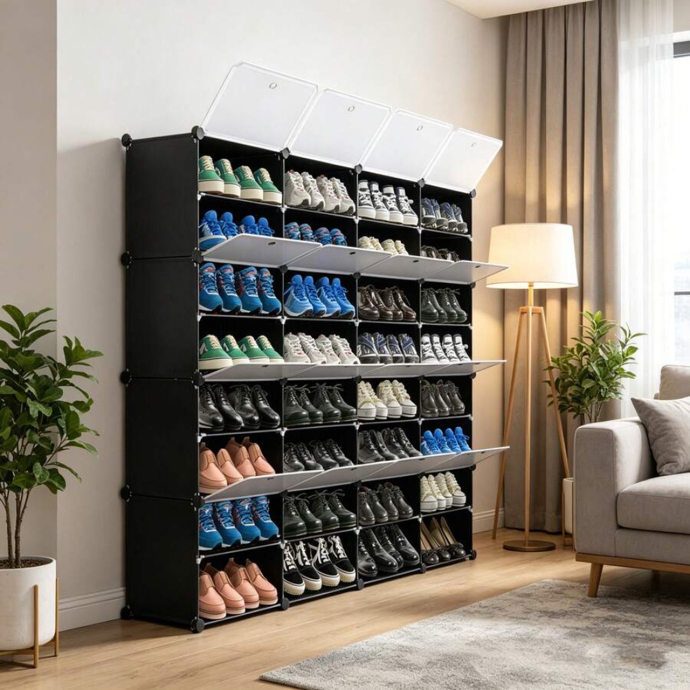 8단 휴대용 신발 정리대, 64켤레 수납 가능, 32칸 - Shoe Rack Cabinet Narrow Entryway 리뷰 및 가격