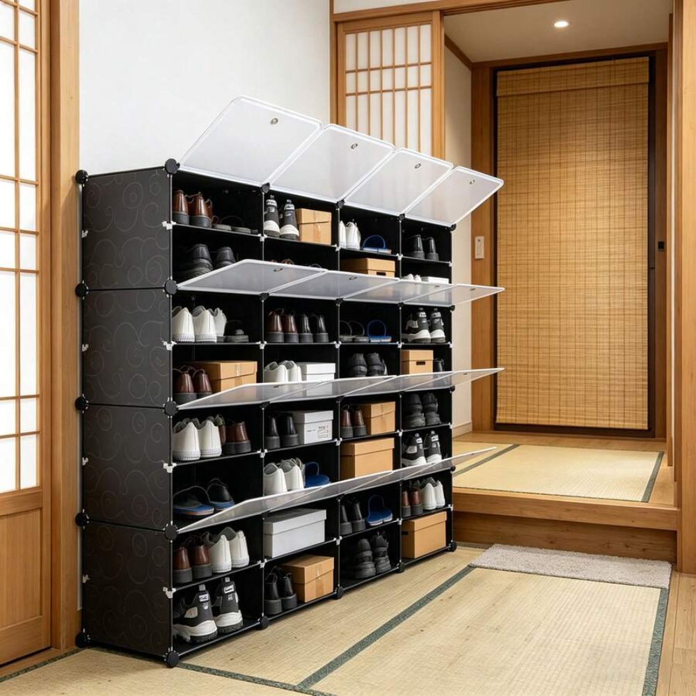 8단 휴대용 신발 정리대, 64켤레 수납 가능, 32칸 - Shoe Rack Cabinet Narrow Entryway 리뷰 및 가격