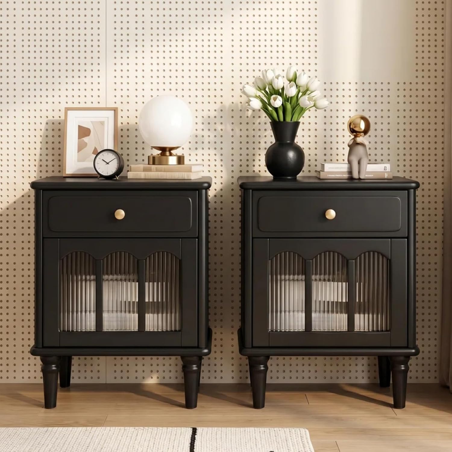 원목 협탁 세트, 2단 서랍 & 플루티드 유리문, 미드 - Solid Wood Nightstand 2 Drawers 리뷰 및 가격