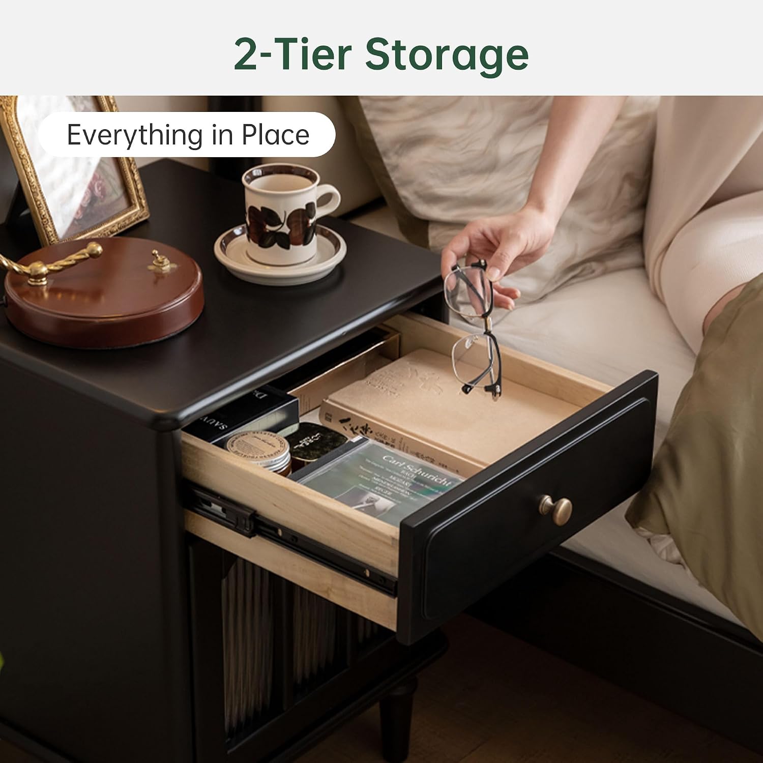 원목 협탁 세트, 2단 서랍 & 플루티드 유리문, 미드 - Solid Wood Nightstand 2 Drawers 리뷰 및 가격