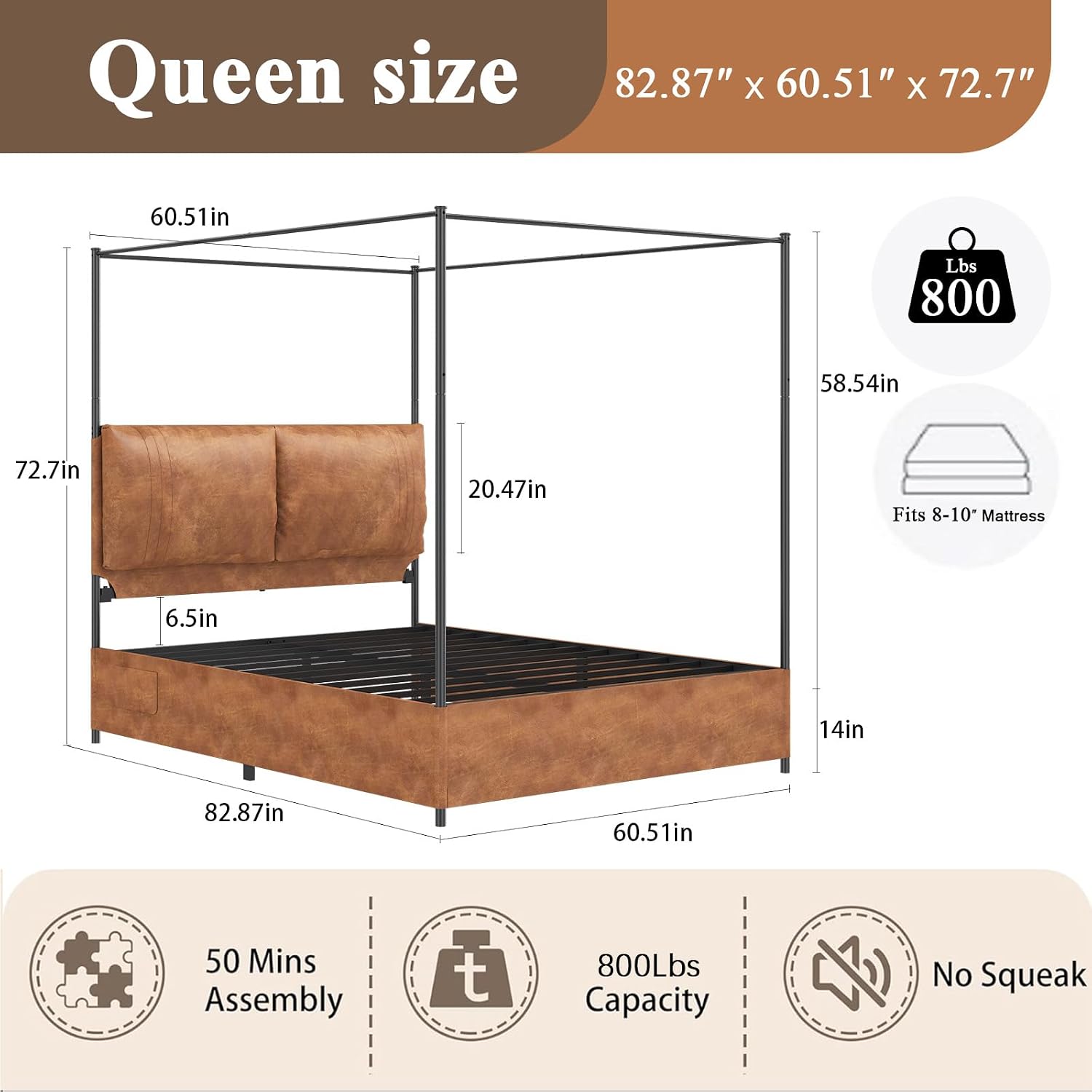 퀸 캐노피 침대 프레임 (높은 인조 가죽 헤드보드 포함 - Canopy Bed Frame Metal Queen 리뷰 및 가격