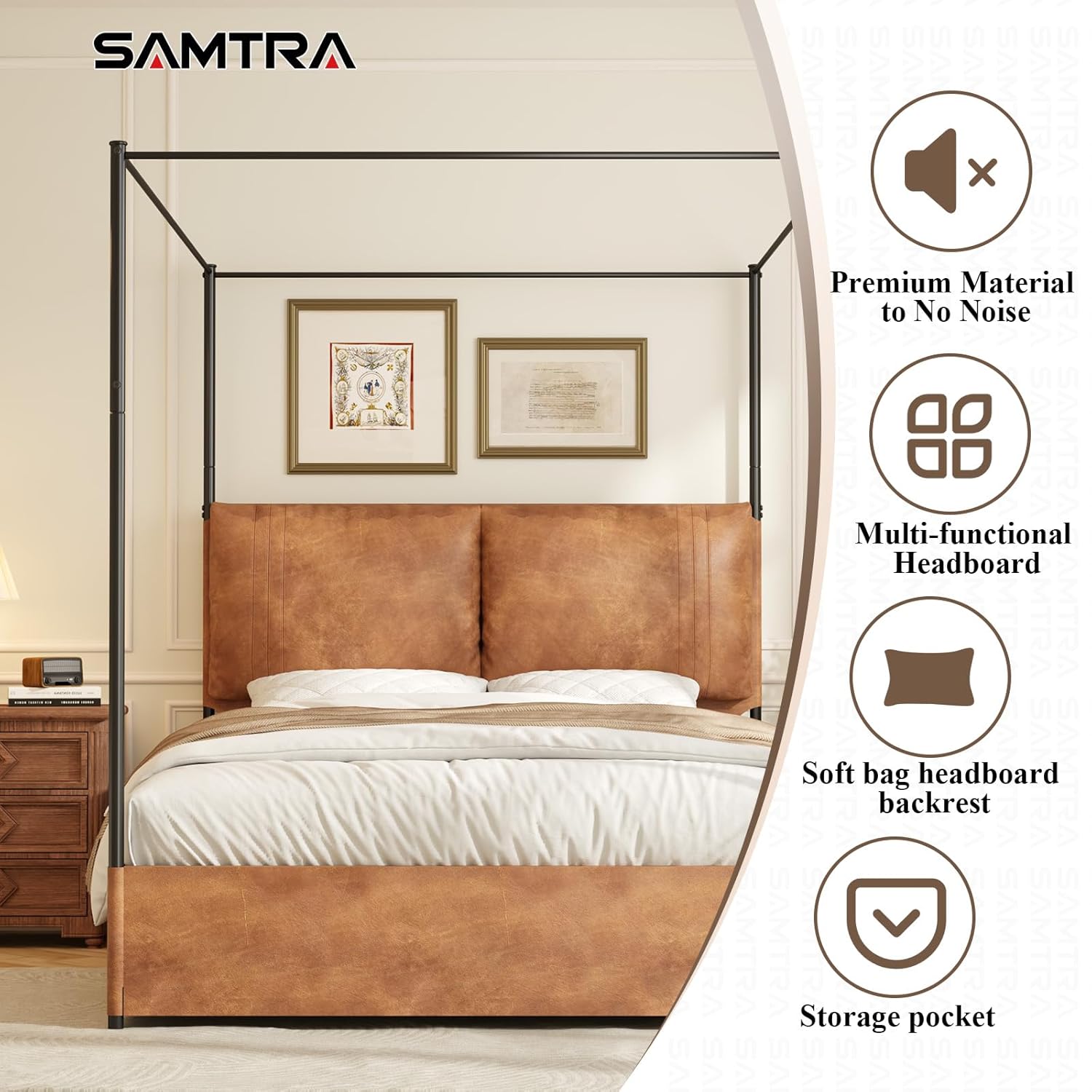 퀸 캐노피 침대 프레임 (높은 인조 가죽 헤드보드 포함 - Canopy Bed Frame Metal Queen 리뷰 및 가격