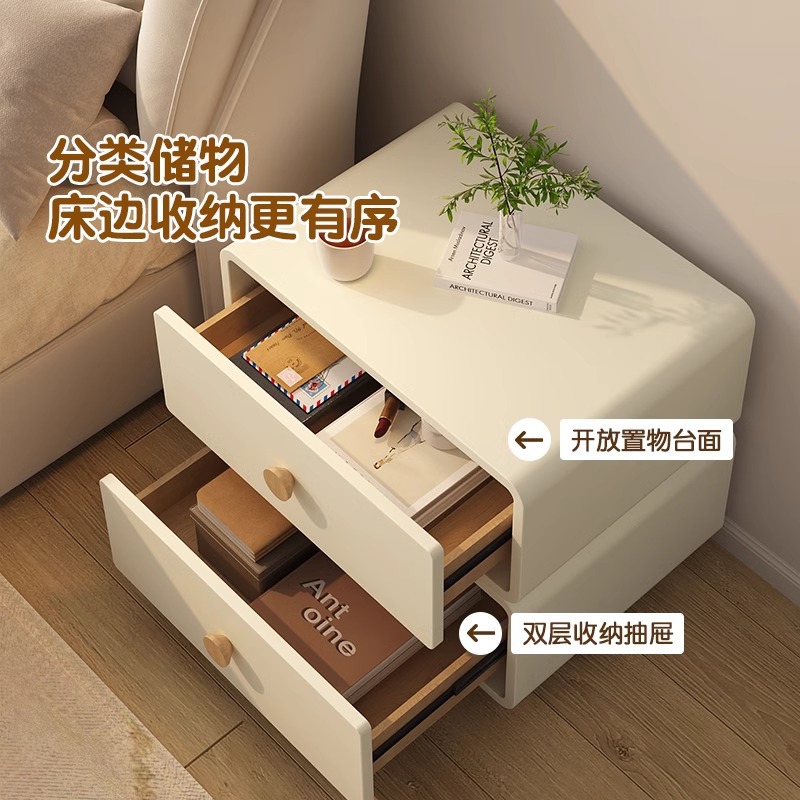 미니멀리스트 크림색 침대 옆 캐비닛 둥근 모서리 2단  - Solid Wood Nightstand 2 Drawers 리뷰 및 가격