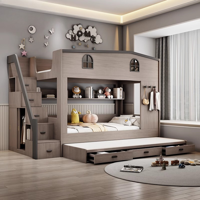 북유럽 스타일 이층 어린이 침대, 안전한 목재 로프트  - Bunk Bed With Stairs And Slide 리뷰 및 가격