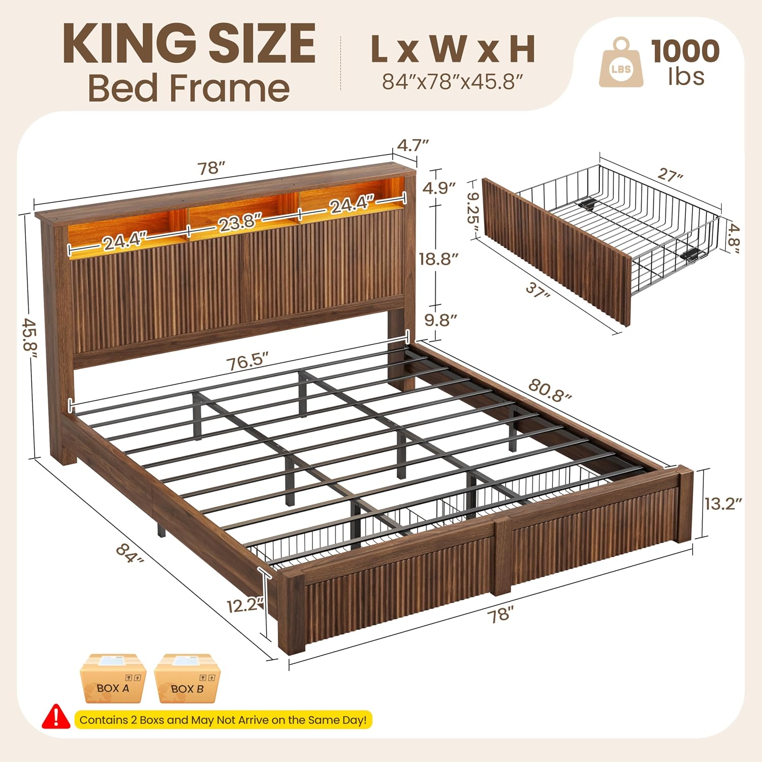 킹사이즈 침대 프레임 및 헤드보드& 수납 서랍 2개,  - King Size Bed Frame With Storage Drawers 리뷰 및 가격