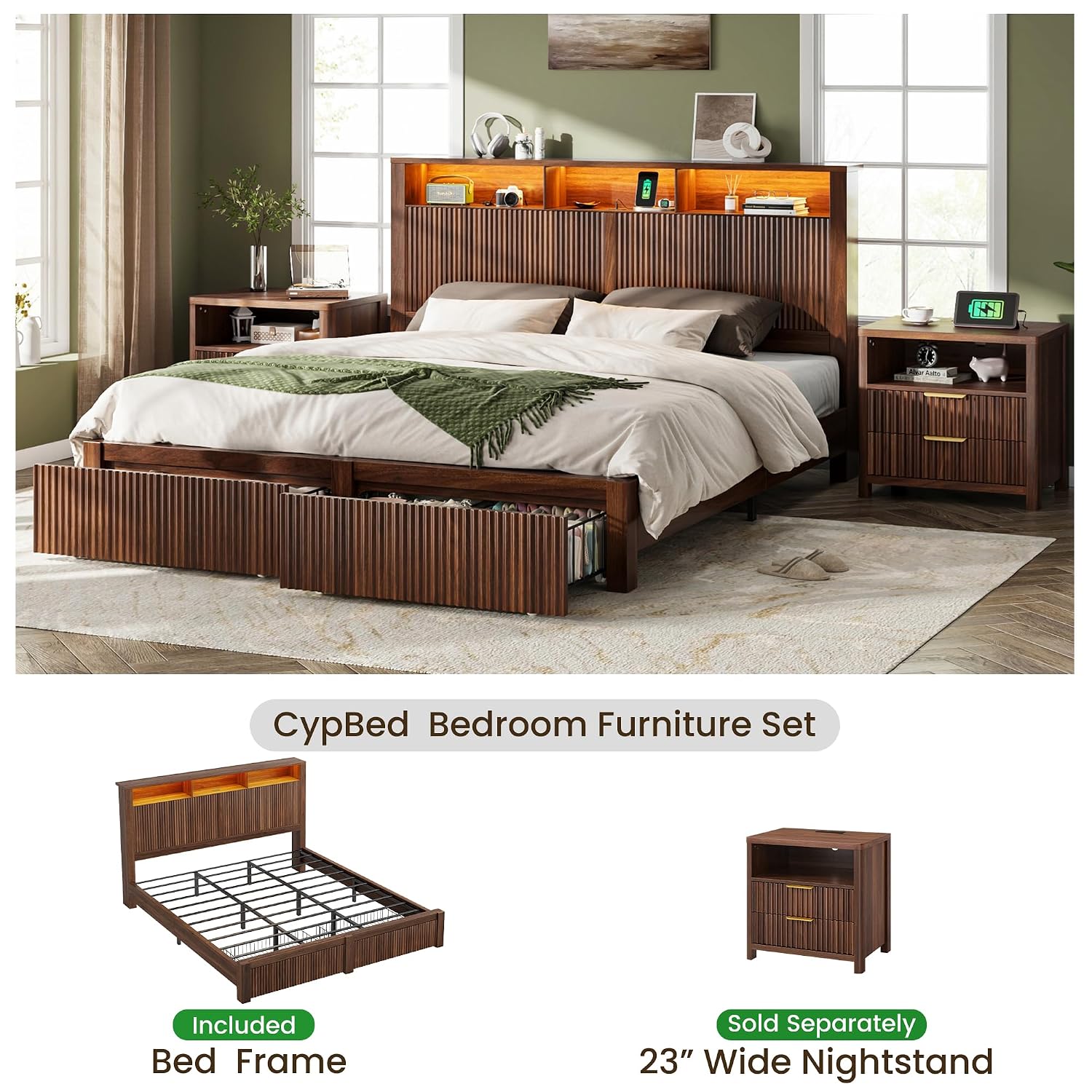 킹사이즈 침대 프레임 및 헤드보드& 수납 서랍 2개,  - King Size Bed Frame With Storage Drawers 리뷰 및 가격