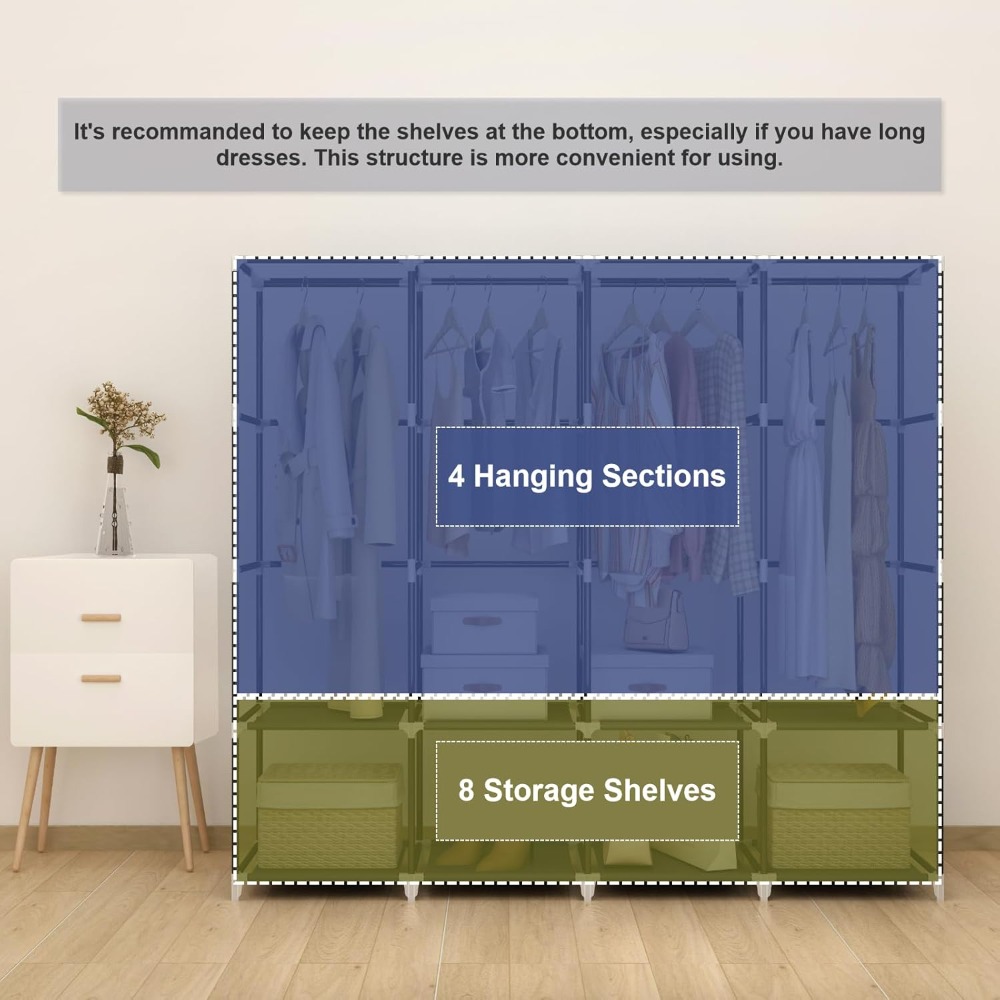 미국 배송 휴대용 옷장 67인치 옷 정리함 4개의 걸이 - Wardrobe Closet Portable Fabric Cover 리뷰 및 가격