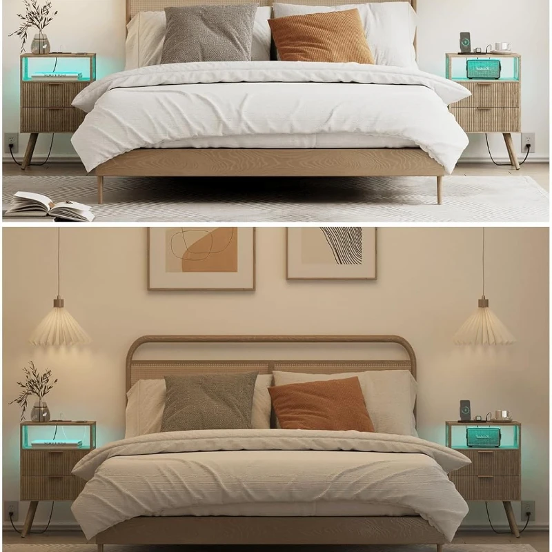 모던한 침실용 협탁, 2개의 수납 서랍과 개방형 나무  - Solid Wood Nightstand 2 Drawers 리뷰 및 가격
