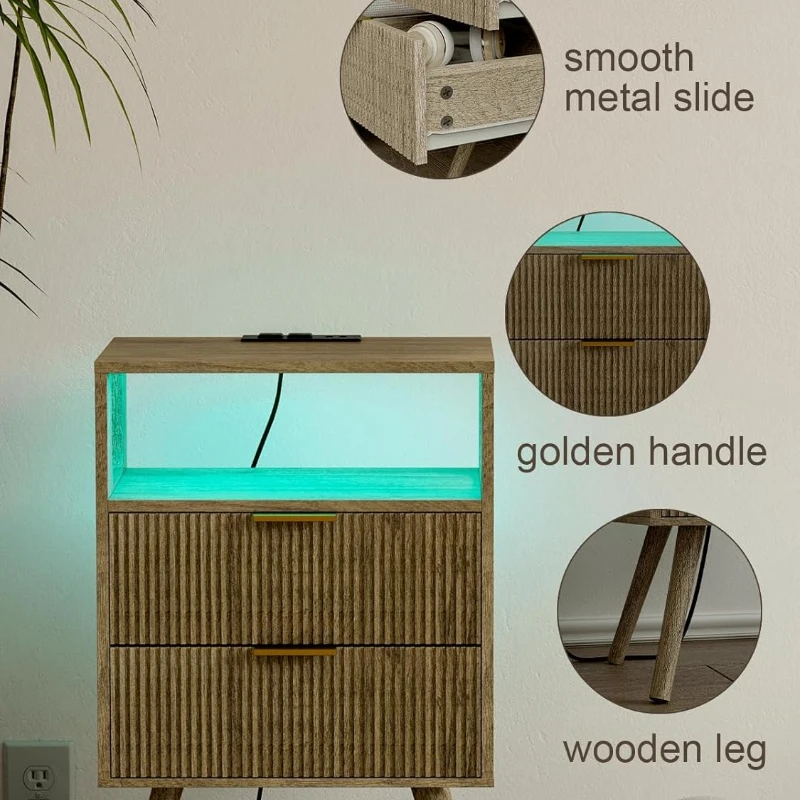 모던한 침실용 협탁, 2개의 수납 서랍과 개방형 나무  - Solid Wood Nightstand 2 Drawers 리뷰 및 가격