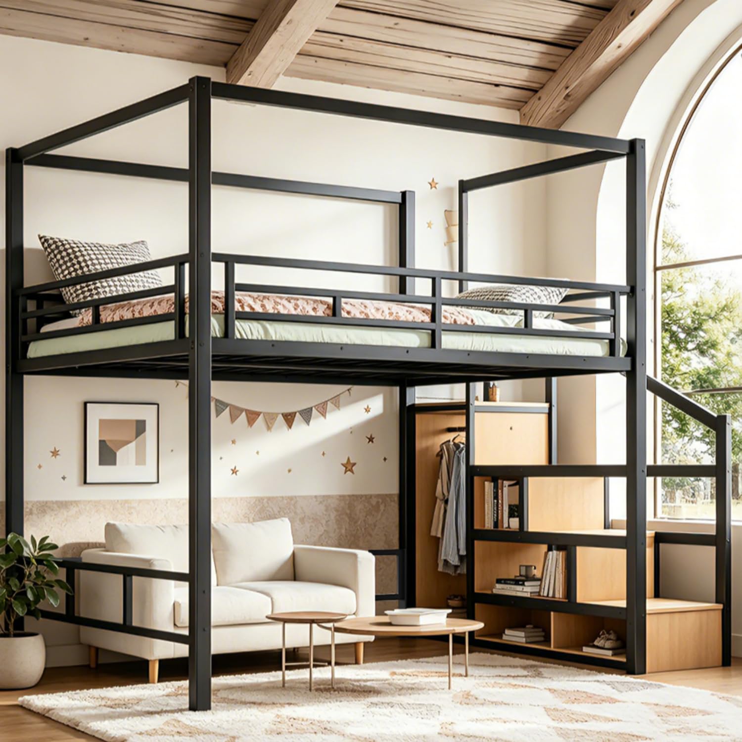 퀸 로프트 침대(수납 계단 및 옷장 포함), 성인용 금 - Canopy Bed Frame Metal Queen 리뷰 및 가격