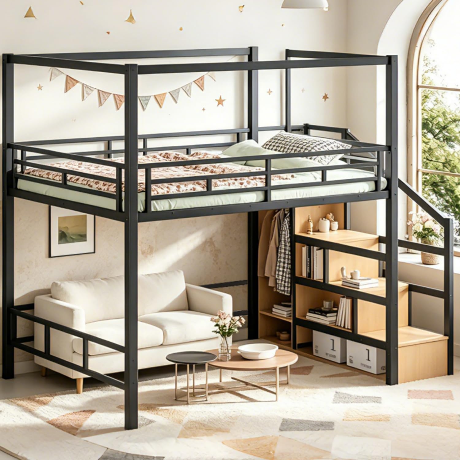 퀸 로프트 침대(수납 계단 및 옷장 포함), 성인용 금 - Canopy Bed Frame Metal Queen 리뷰 및 가격