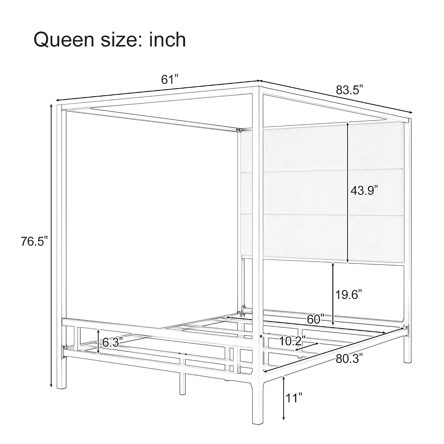 퀸 침대 프레임, 금속 4포스터 디자인, 패브릭 헤드보 - Canopy Bed Frame Metal Queen 리뷰 및 가격
