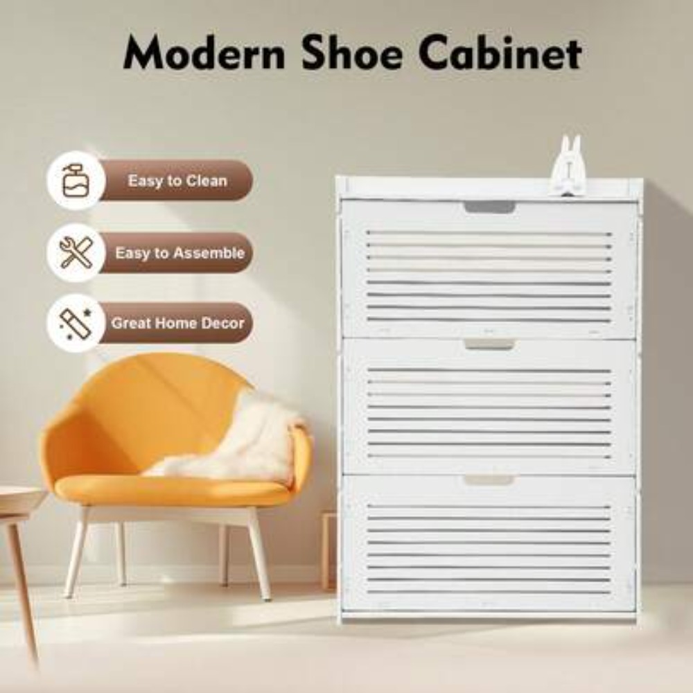 현대식 신발 수납장 3단 플립업 화이트 신발 정리대,  - Shoe Rack Cabinet Narrow Entryway 리뷰 및 가격