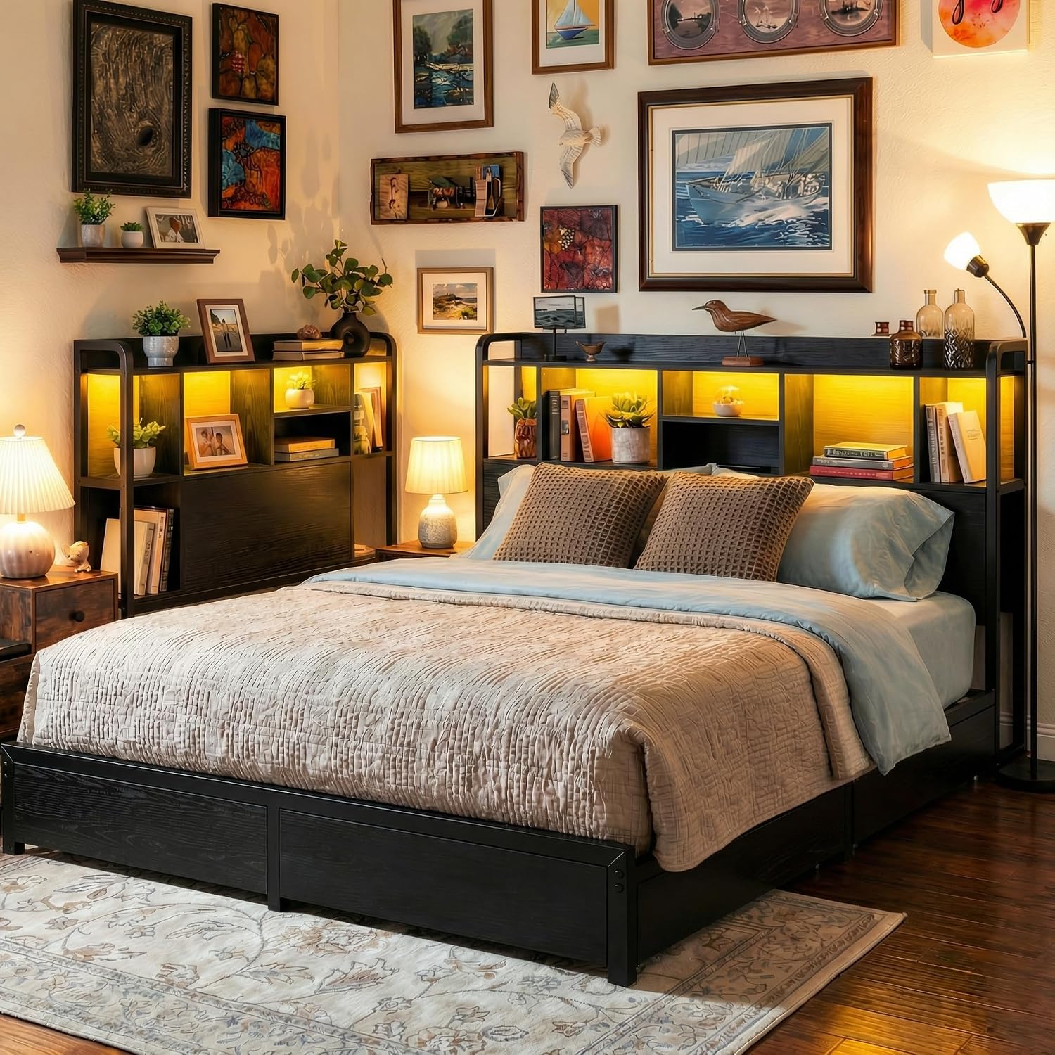킹사이즈 침대 프레임 수납형 헤드보드, 대형 서랍 4개 - King Size Bed Frame With Storage Drawers 리뷰 및 가격