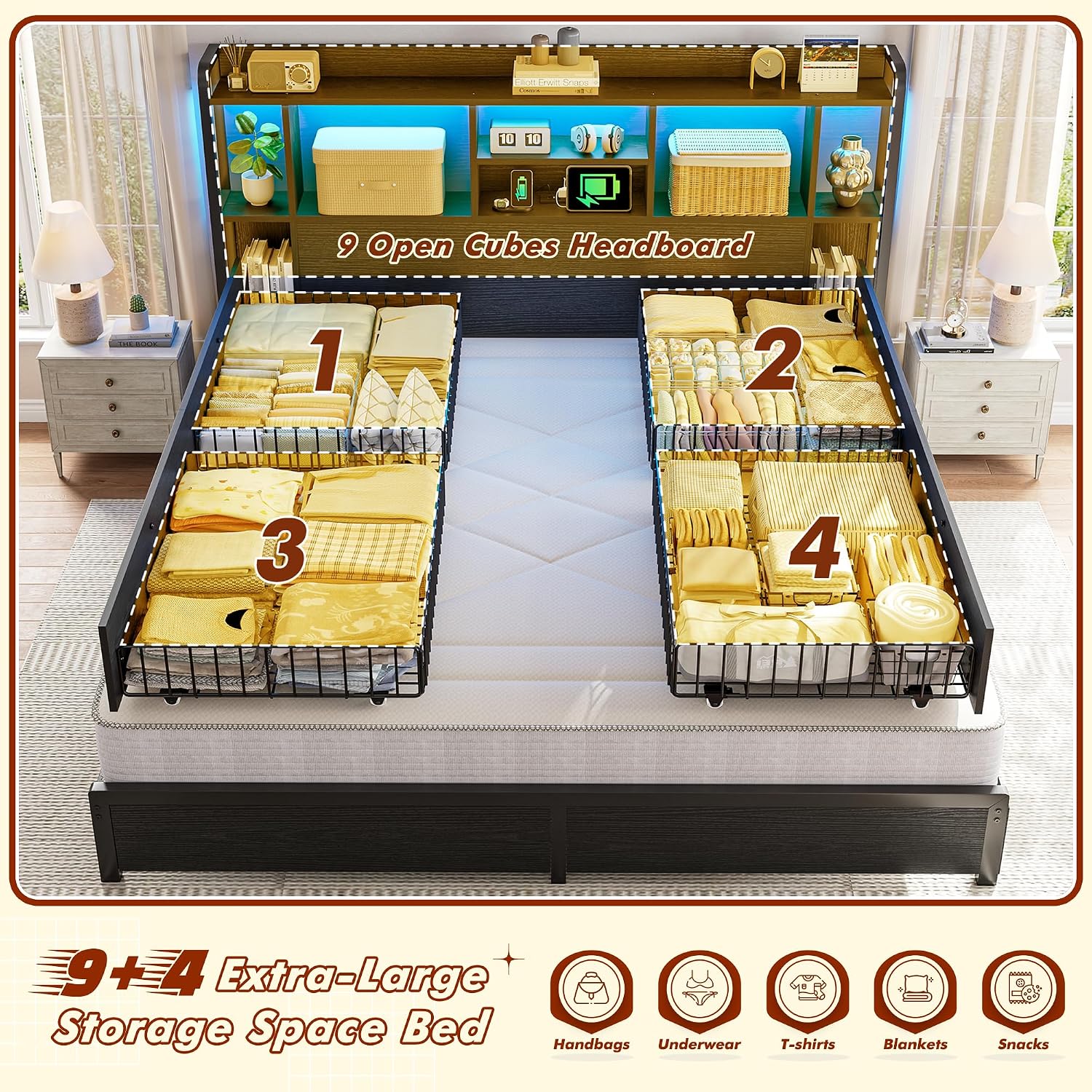 킹사이즈 침대 프레임 수납형 헤드보드, 대형 서랍 4개 - King Size Bed Frame With Storage Drawers 리뷰 및 가격