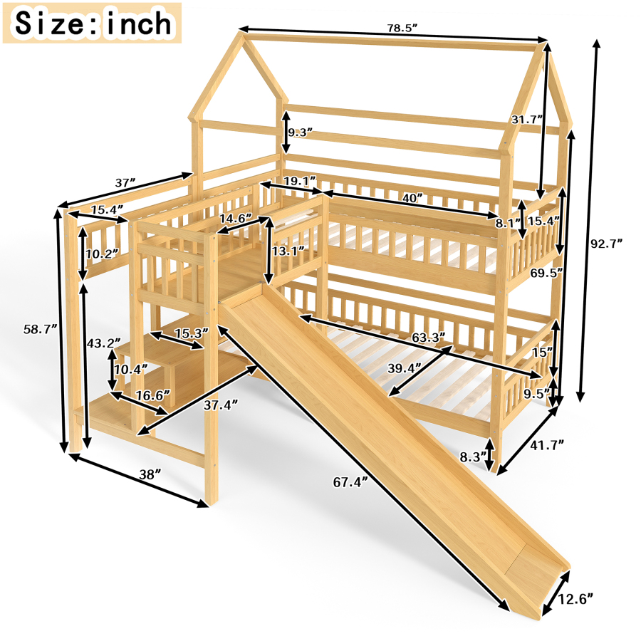 슬라이드가 있는 트윈 하우스형 이층 침대, 수납 계단이 - Bunk Bed With Stairs And Slide 리뷰 및 가격