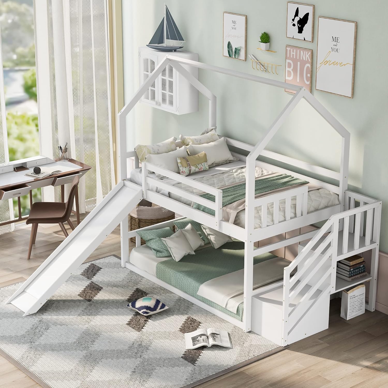 슬라이드와 계단이 있는 트윈 오버 트윈 벙크 침대, 남 - Bunk Bed With Stairs And Slide 리뷰 및 가격