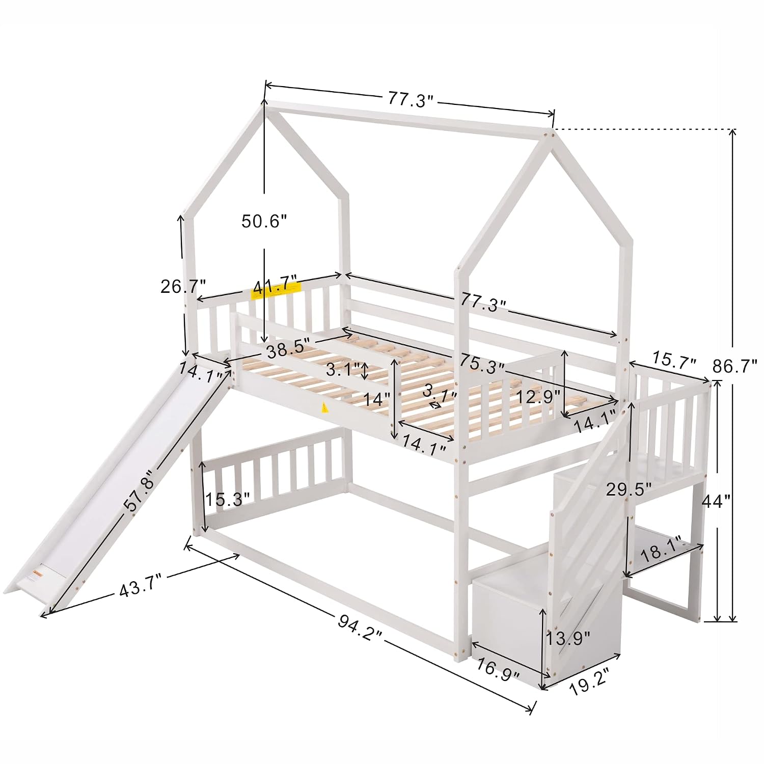 슬라이드와 계단이 있는 트윈 오버 트윈 벙크 침대, 남 - Bunk Bed With Stairs And Slide 리뷰 및 가격