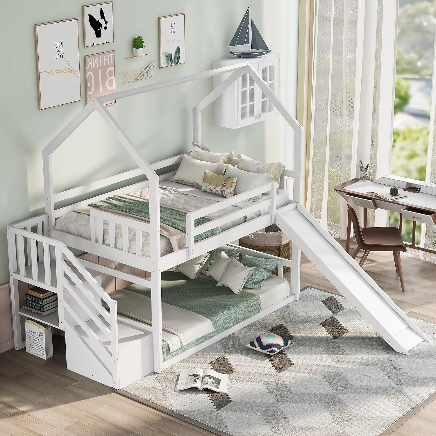 슬라이드와 계단이 있는 트윈 오버 트윈 벙크 침대, 남 - Bunk Bed With Stairs And Slide 리뷰 및 가격
