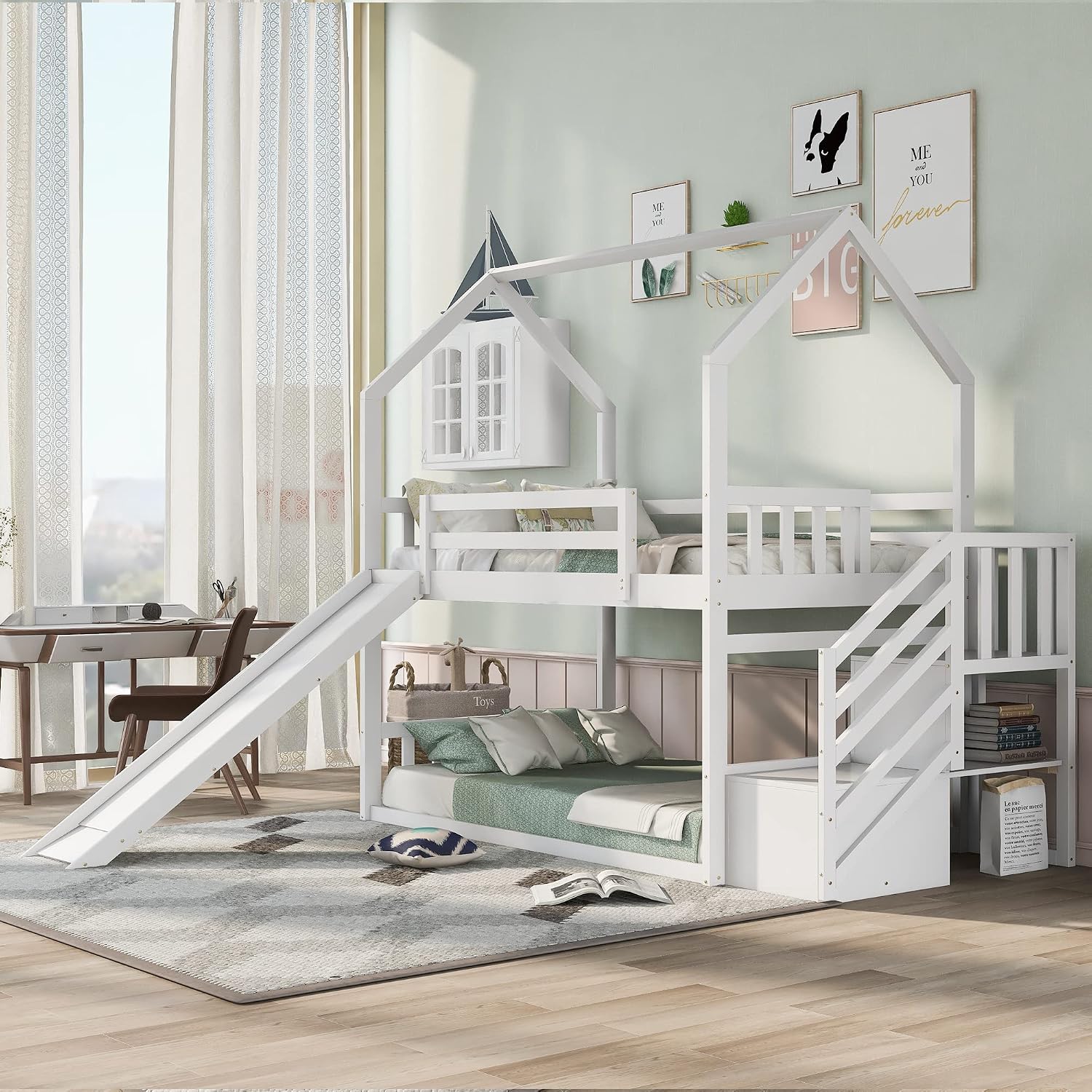 슬라이드와 계단이 있는 트윈 오버 트윈 벙크 침대, 남 - Bunk Bed With Stairs And Slide 리뷰 및 가격