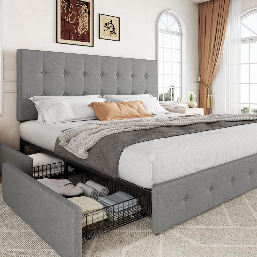 미국 배송 킹사이즈 플랫폼 침대 프레임(수납 서랍 및  - King Size Bed Frame With Storage Drawers 리뷰 및 가격
