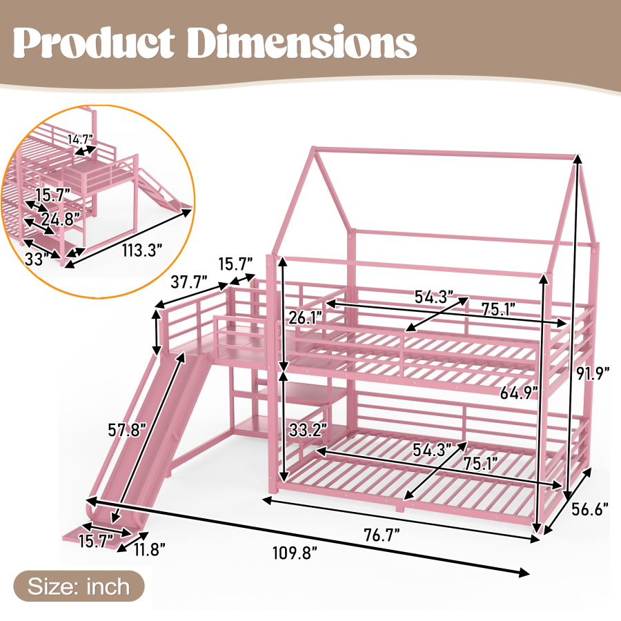 저장 계단, 슬라이드, 안전 난간이 있는 풀 메탈 하우 - Bunk Bed With Stairs And Slide 리뷰 및 가격