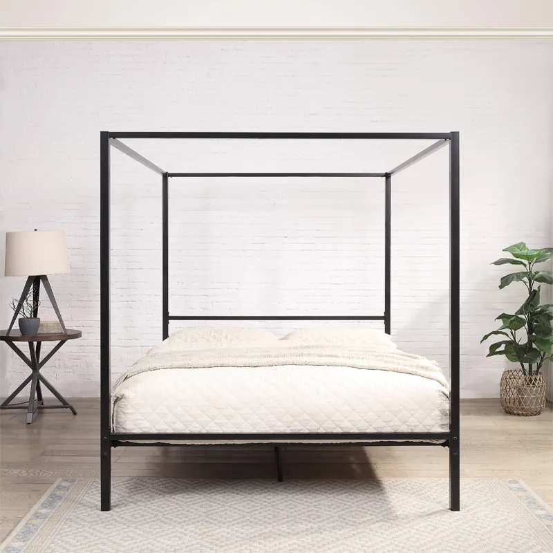 yh-모던 디자인 블랙 4포스터 침대, 조립이 간편한  - Canopy Bed Frame Metal Queen 리뷰 및 가격