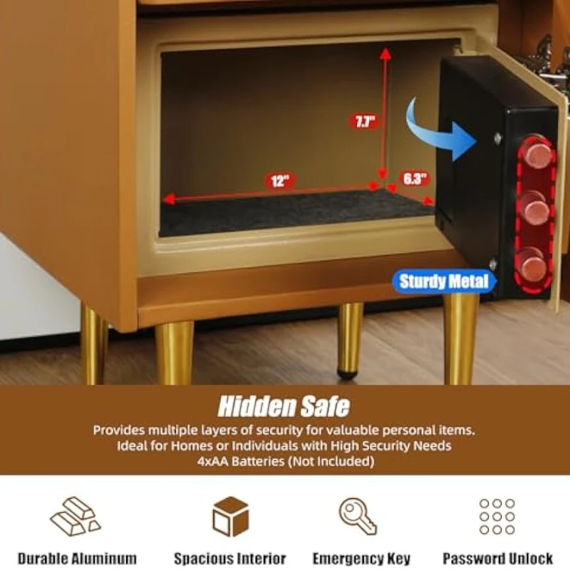 숨겨진 금고와 지문 잠금 서랍이 있는 스마트 협탁, 가 - Solid Wood Nightstand 2 Drawers 리뷰 및 가격