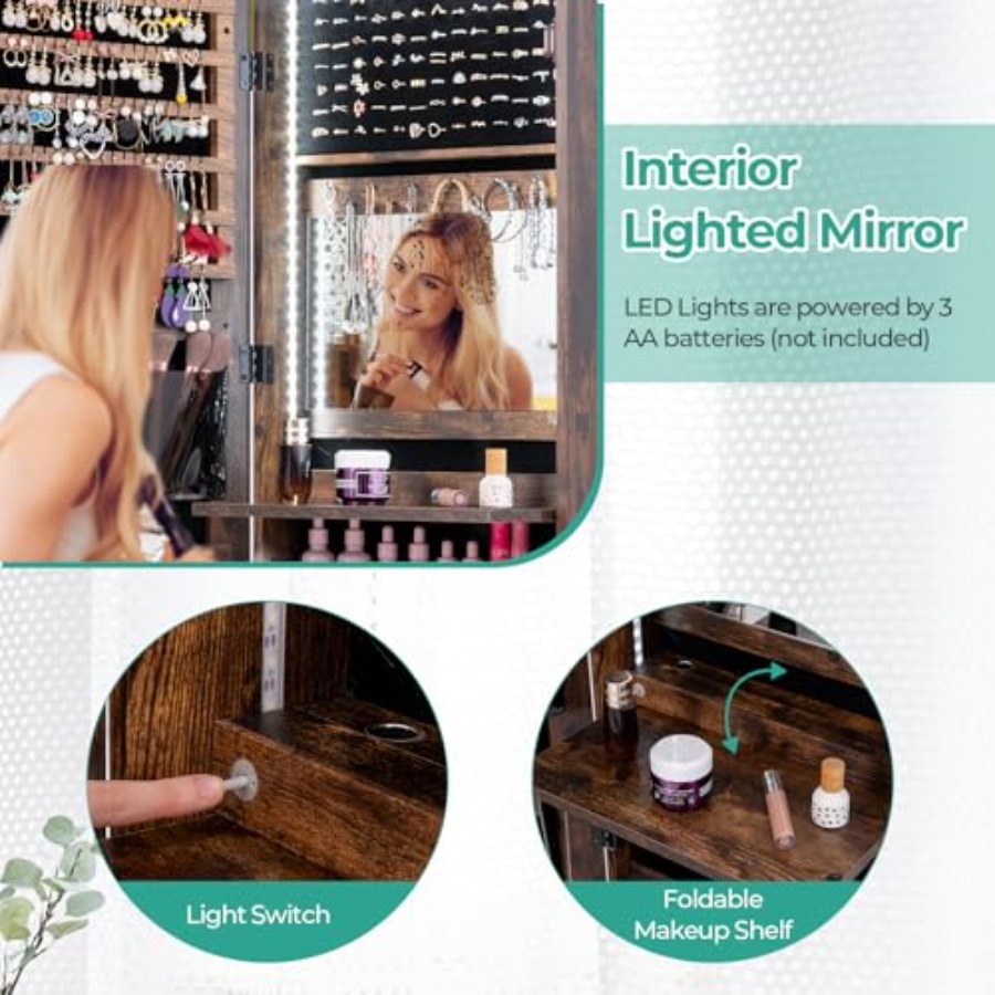침실이나 화장대용 47 LED 조명 보석장, 빈티지 브 - Full Length Mirror Jewelry Armoire 리뷰 및 가격