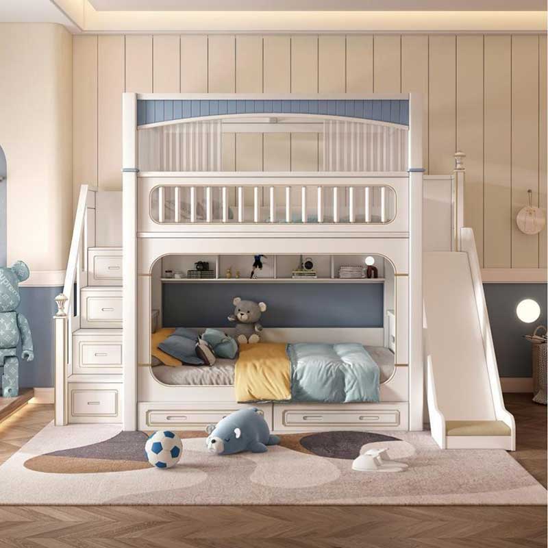 모던 하우스 화이트 남아 여아 어린이 침실 가구 세트  - Bunk Bed With Stairs And Slide 리뷰 및 가격