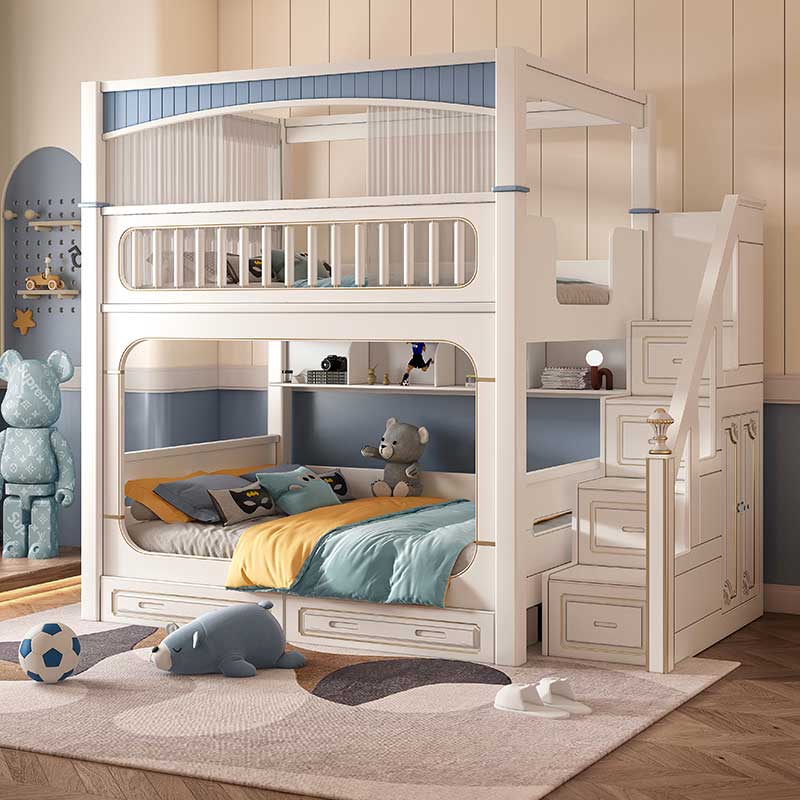 모던 하우스 화이트 남아 여아 어린이 침실 가구 세트  - Bunk Bed With Stairs And Slide 리뷰 및 가격
