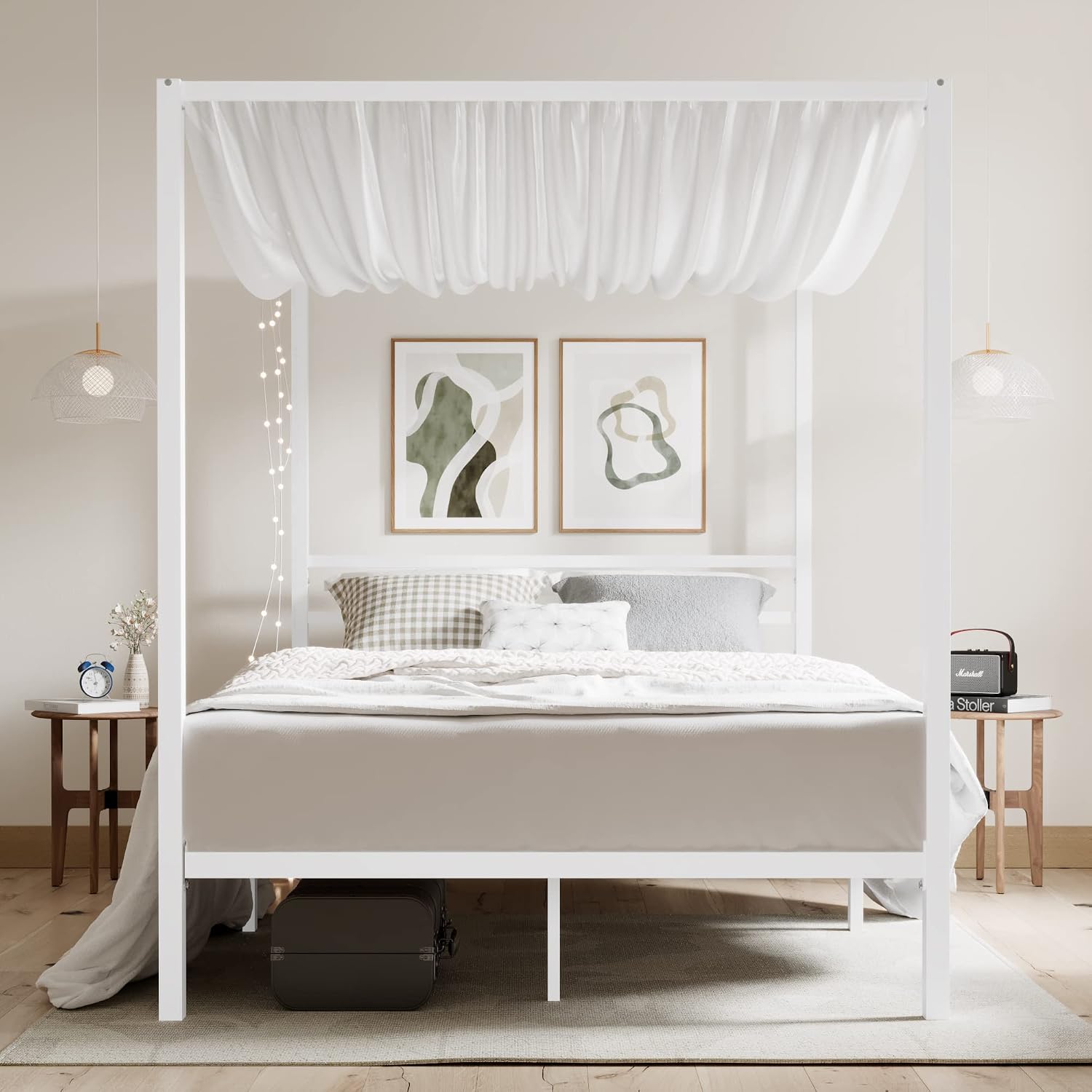퀸 메탈 캐노피 침대 프레임, 고강도 지지대, 화이트, - Canopy Bed Frame Metal Queen 리뷰 및 가격