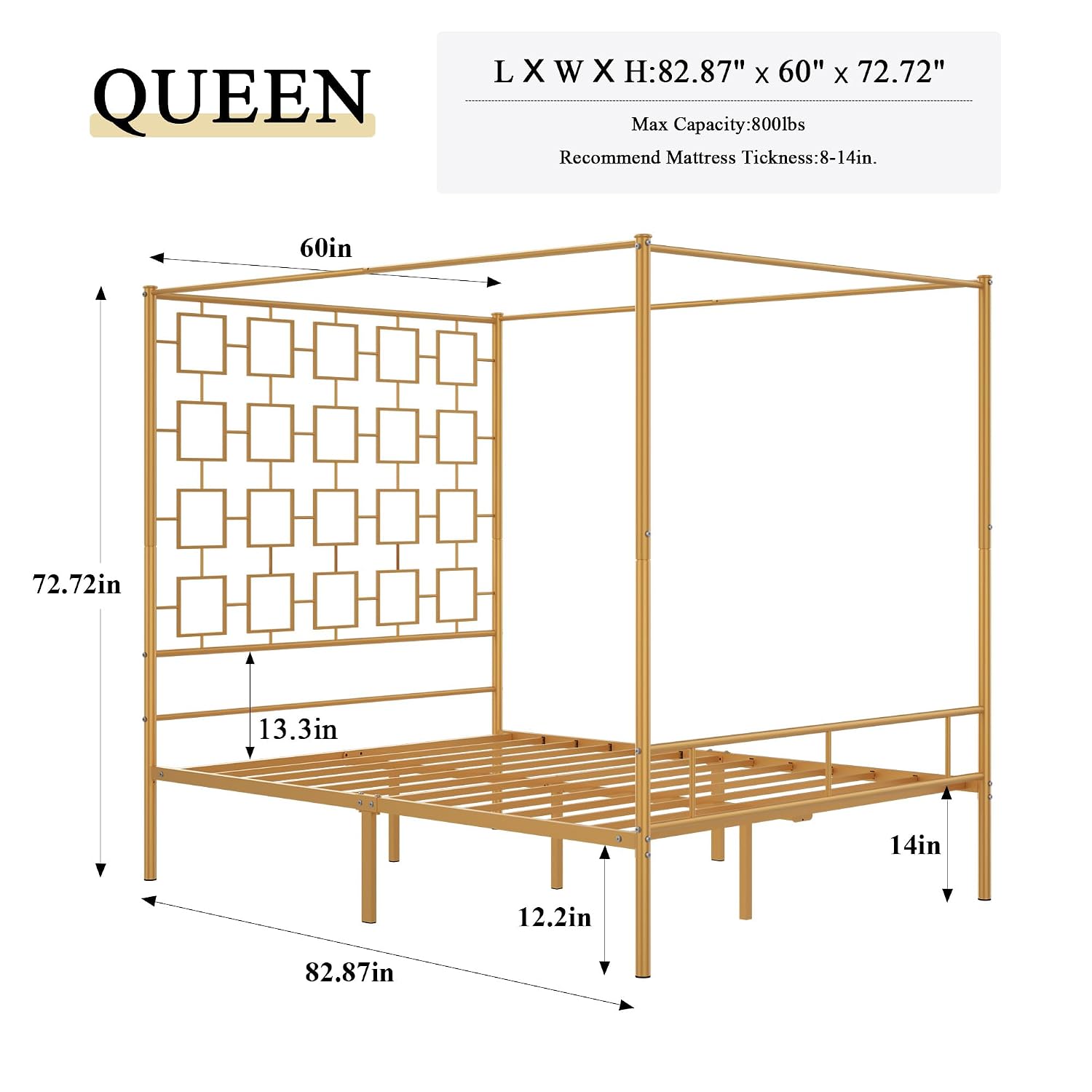 퀸 사이즈 캐노피 침대 프레임, 금속 4포스터 플랫폼, - Canopy Bed Frame Metal Queen 리뷰 및 가격