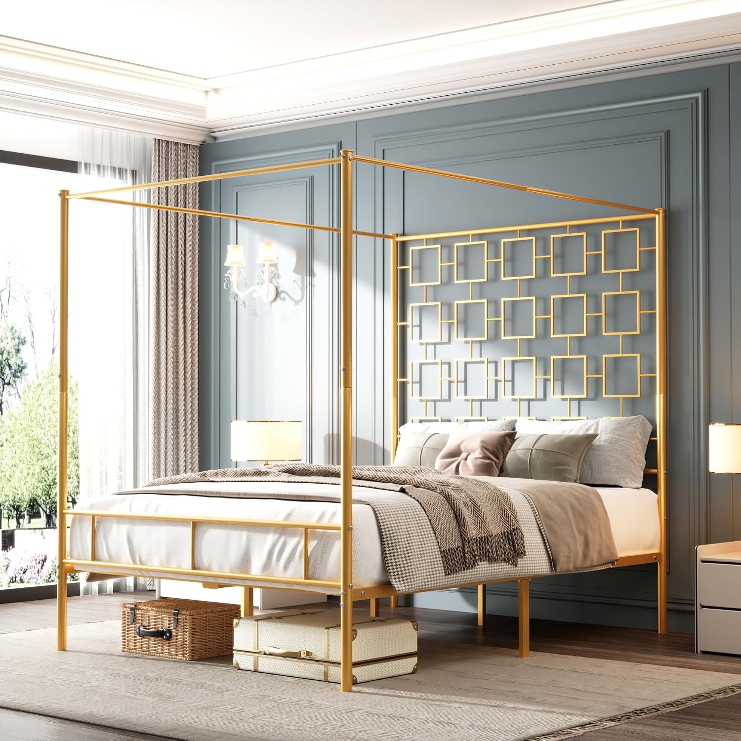 퀸 사이즈 캐노피 침대 프레임, 금속 4포스터 플랫폼, - Canopy Bed Frame Metal Queen 리뷰 및 가격
