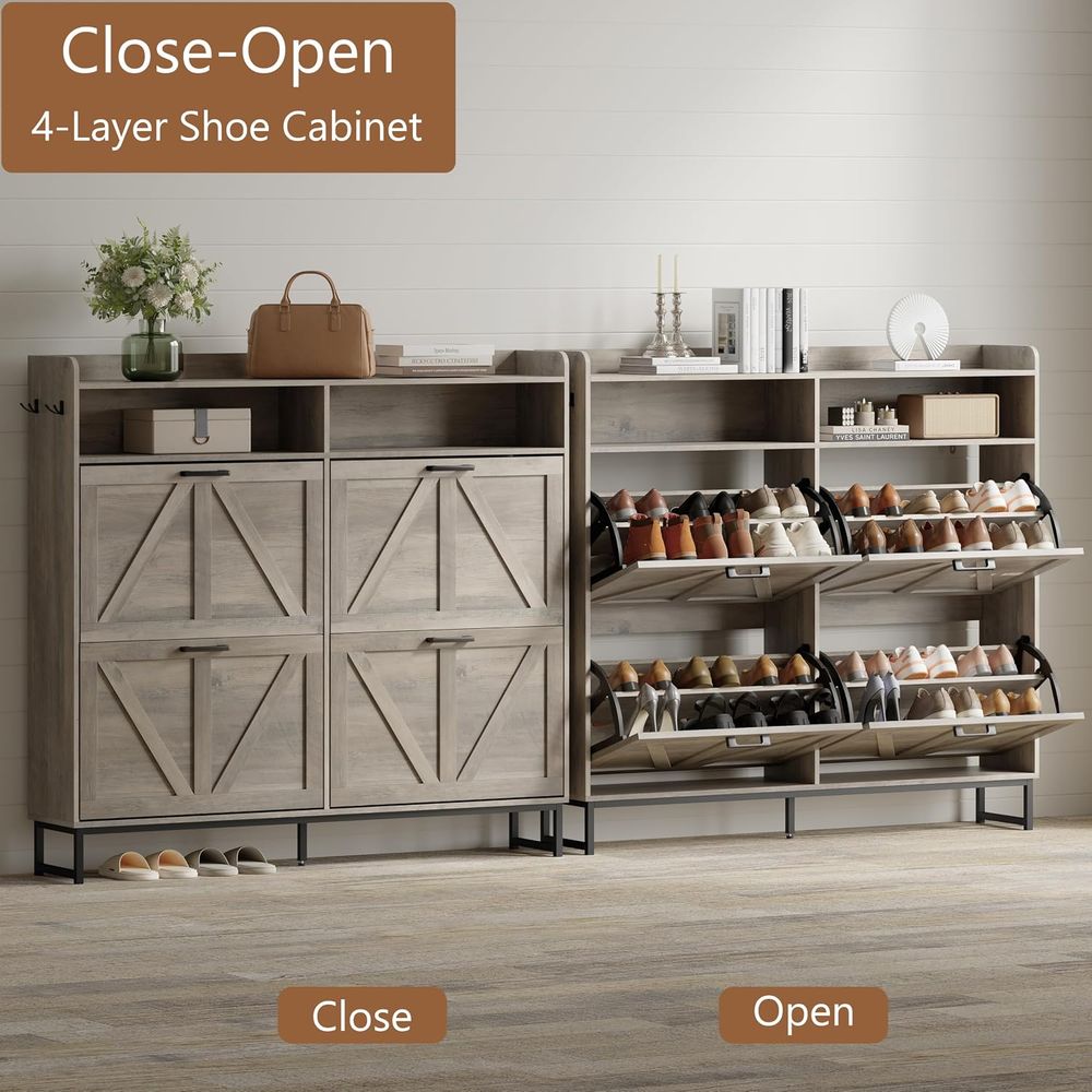 신발 보관 캐비닛(4립형), 현관 신발장, 그레이 |  - Shoe Rack Cabinet Narrow Entryway 리뷰 및 가격