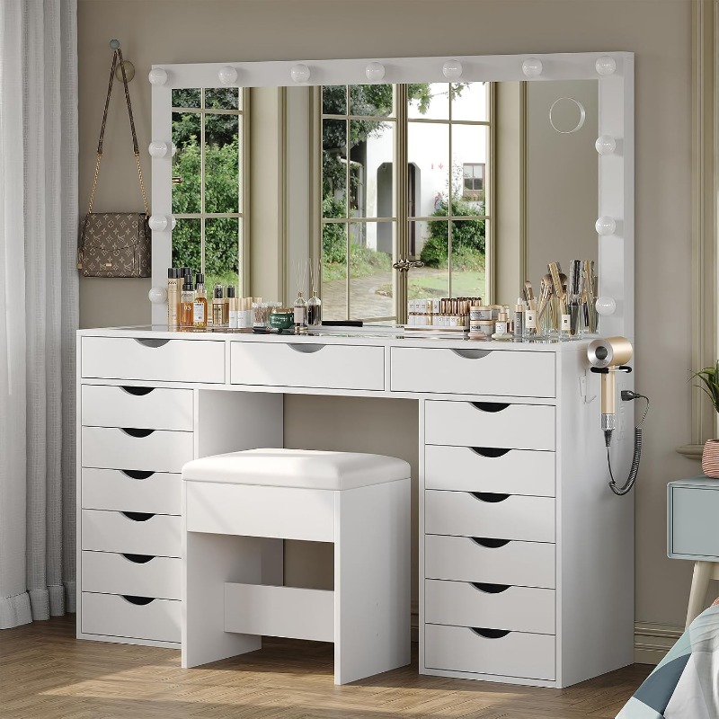 야노사쿠 화장대(거울과 조명 포함), 충전 스테이션이  - Dressing Table Vanity With Lighted Mirror 리뷰 및 가격