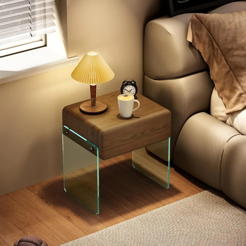침실용 협탁 서랍 테이블, 투명 유리 다리, 인조 가죽 - Solid Wood Nightstand 2 Drawers 리뷰 및 가격