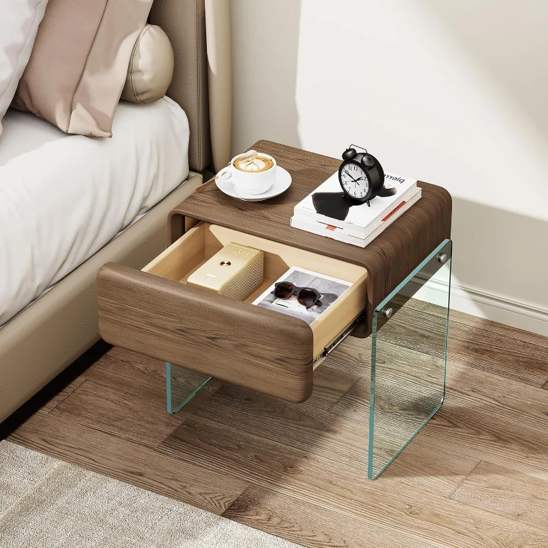 침실용 협탁 서랍 테이블, 투명 유리 다리, 인조 가죽 - Solid Wood Nightstand 2 Drawers 리뷰 및 가격