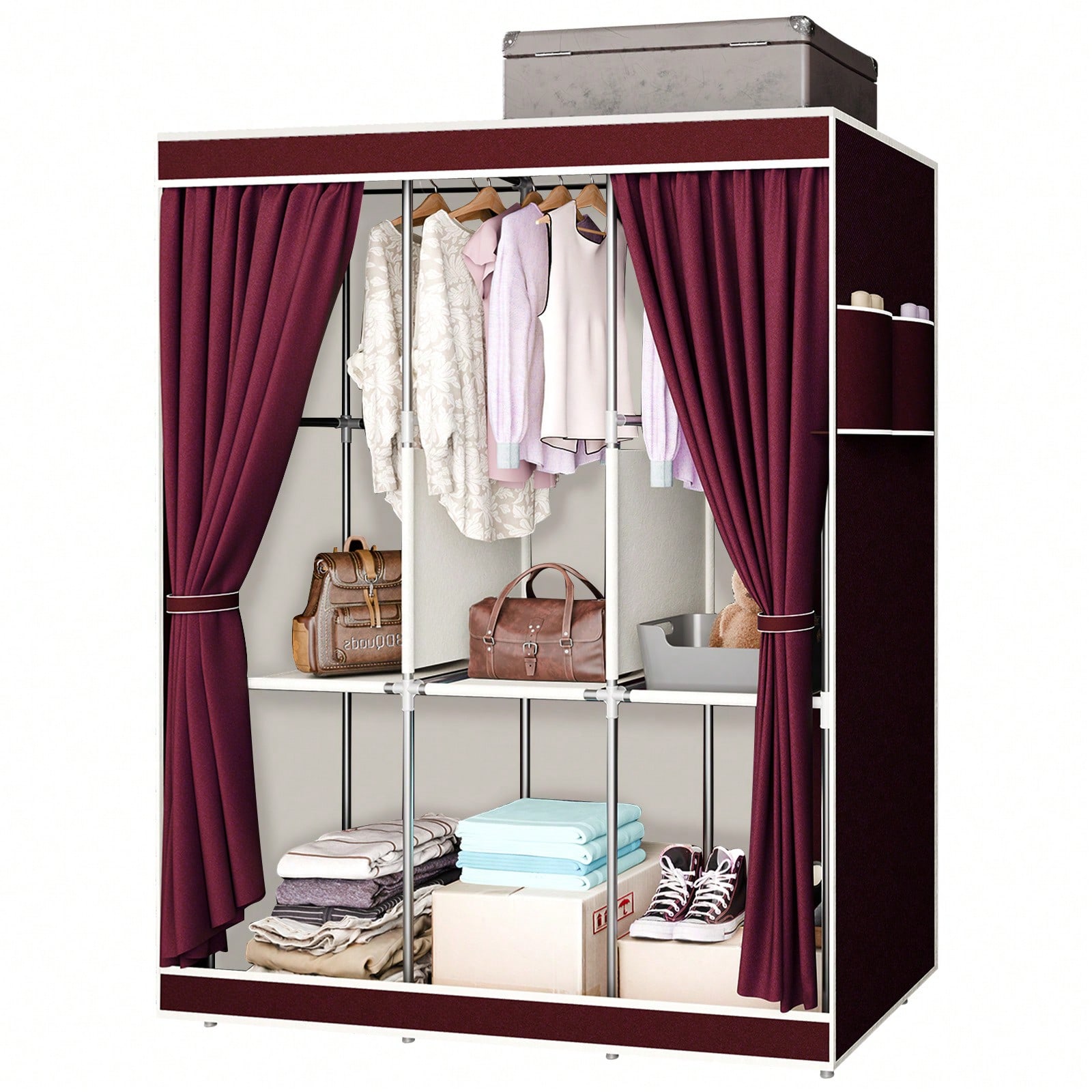 65인치 휴대용 옷장, 선반 및 걸이봉 포함, 대용량  - Wardrobe Closet Portable Fabric Cover 리뷰 및 가격