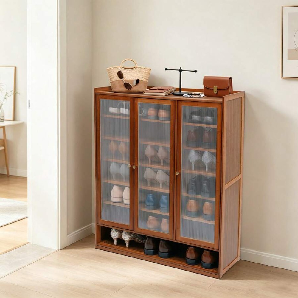 신발장 8단 3도어 독립형 대나무 신발 정리대, 반투명 - Shoe Rack Cabinet Narrow Entryway 리뷰 및 가격